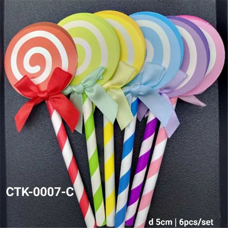 cake topper lollipop isi 5 pcs mix warna