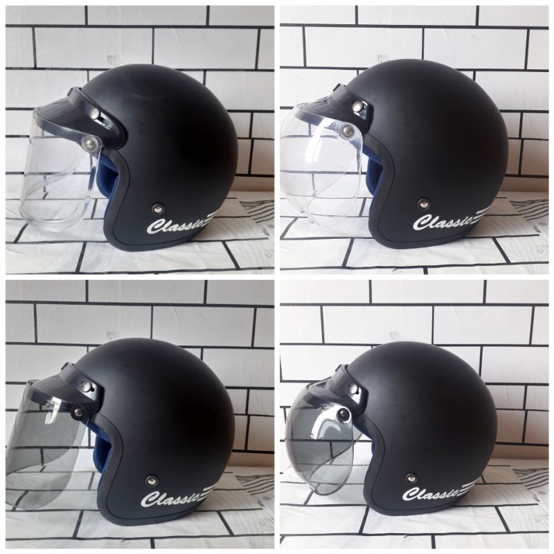 Helm bogo retro classic dewasa dan remaja pria dan wanita hijab unisex hitam doff