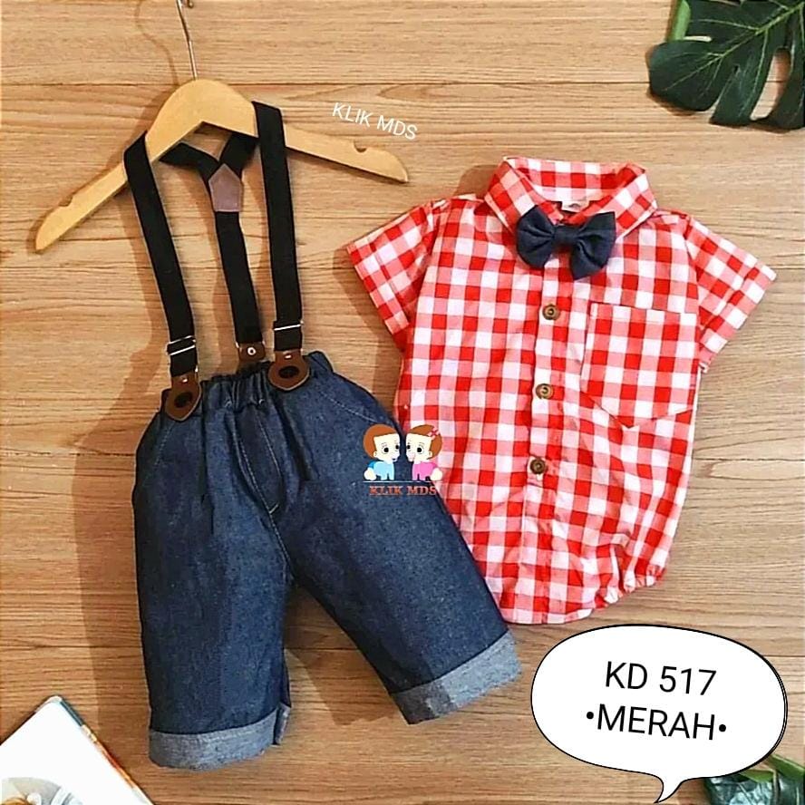 Klik Mds Jumper Anak Bayi Laki-laki Kemeja KD 402 Free Dasi Kupu 1 Ukuran Usia 0-6 Bulan