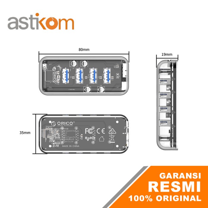 USB HUB Orico F4U-U3 4 Port USB3.0 Transparent HUB