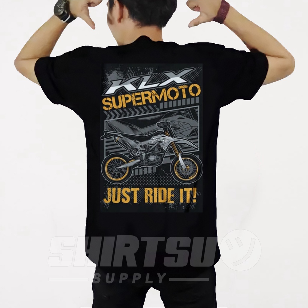 Baju Kaos Oblong Clothing Pria Distro Gambar Belakang Sablon Digital Motif Motor Cross Trail Supermo