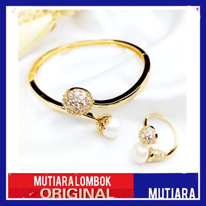 set perhiasan gelang cincin mutiara lombok asli mutiara air tawar mutiara lombok jewellery pearl
