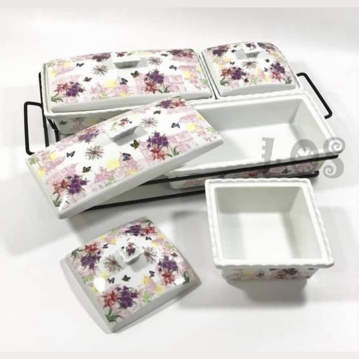 TERBATAS - *PRASMANAN MANGKOK SET KERAMIK SEGI HOMELINE 4PCS