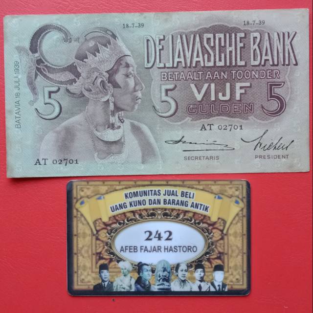 Uang Kuno Indonesia 5 Gulden seri Wayang thn 1939