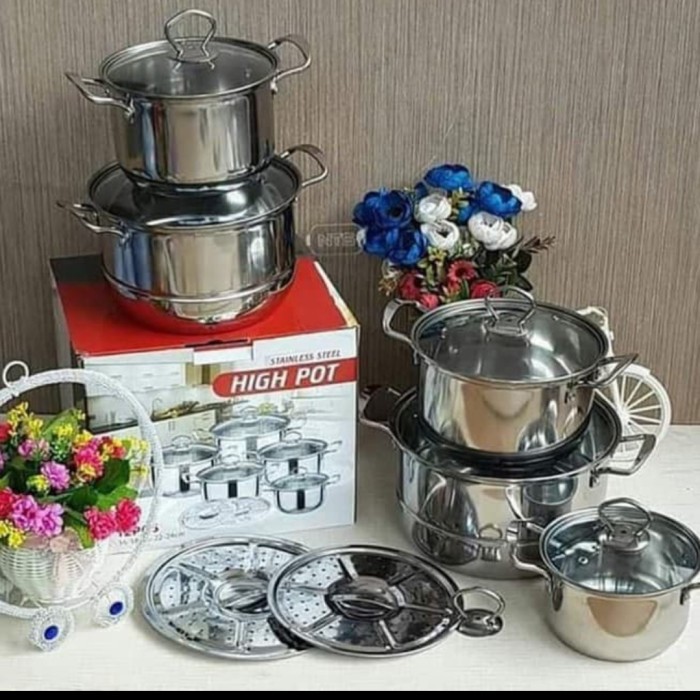 Panci 12 Pcs Set Steamer Set Stainless Murah Meriah