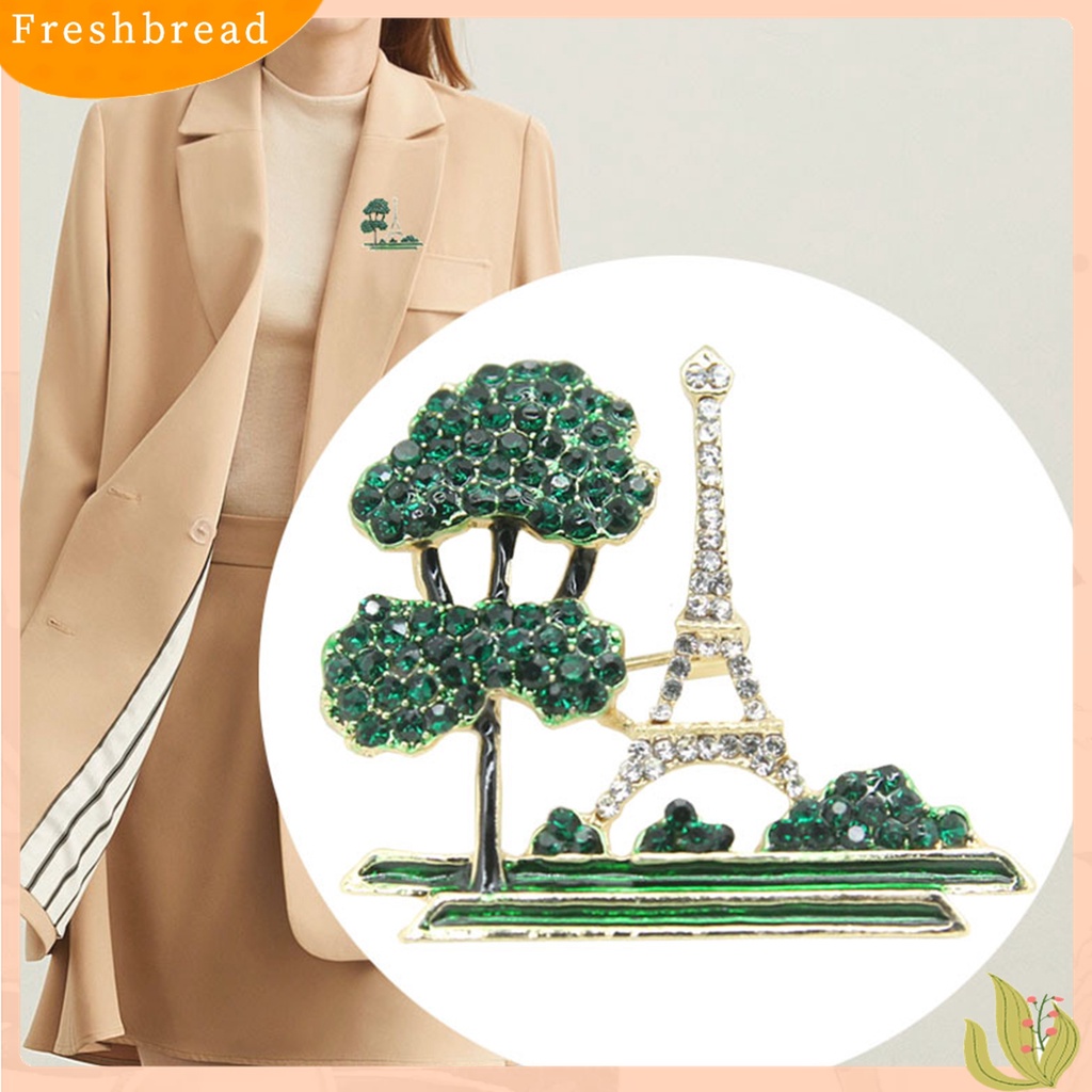 [ TERLARIS]Ladies Eiffel Tower Tree Design Rhinestone Decor Brooch Pin Fashion Jewelry Gift