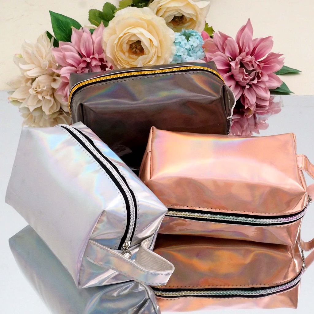 Pouch Make Up Tas Kosmetik Hologram Warna Warni Tempat Penyimpanan Organizer Serbaguna