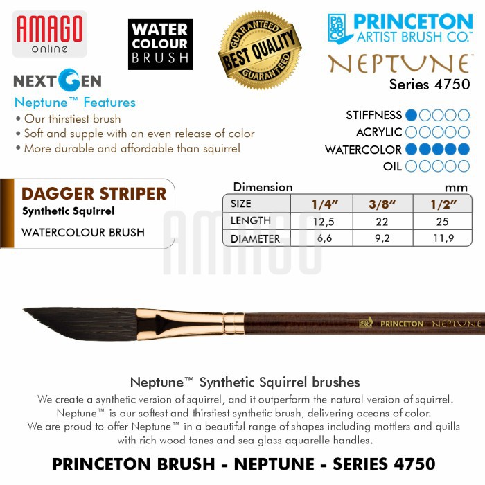 KUAS - PRINCETON NEPTUNE WATERCOLOUR BRUSH - DAGGER - PILIH UKURAN