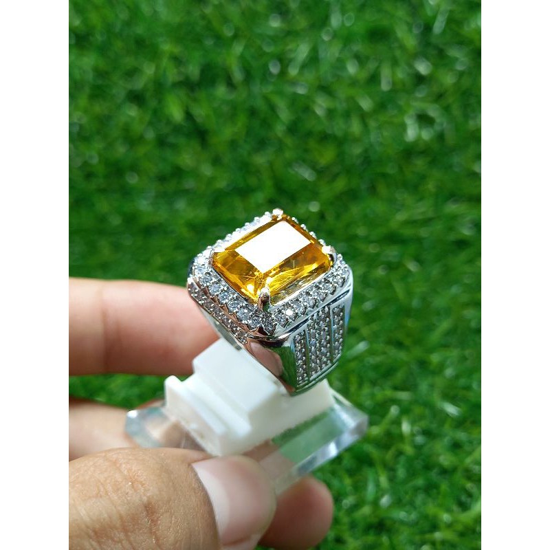 CINCIN BATU CITRINE (YAKUT) ASLI NATURAL MODEL KOTAK IKATAN RING PERAK BANGKOK 926