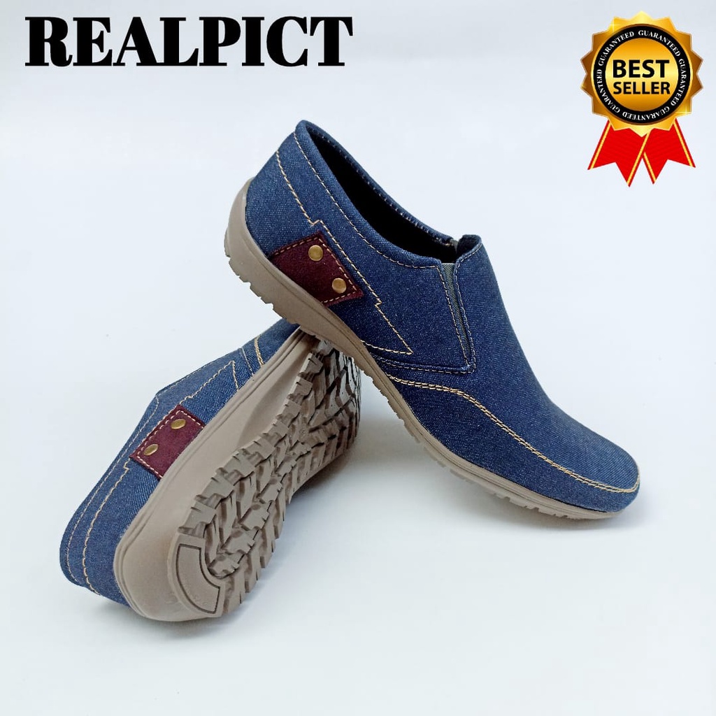 SEPATU SLIP ON PRIA/SEPATU SNEAKERS CASUAL HITAM DAN BLUE JEANS/SEPATU SLOP