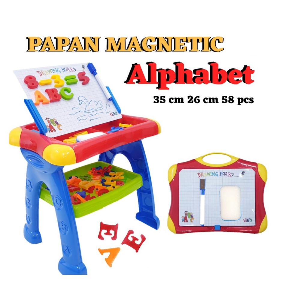 Mainan Edukasi Anak Magnetic Learning Table Lengkap / Easel 3in1 Alphabet Angka dan Alat Gambar BS L