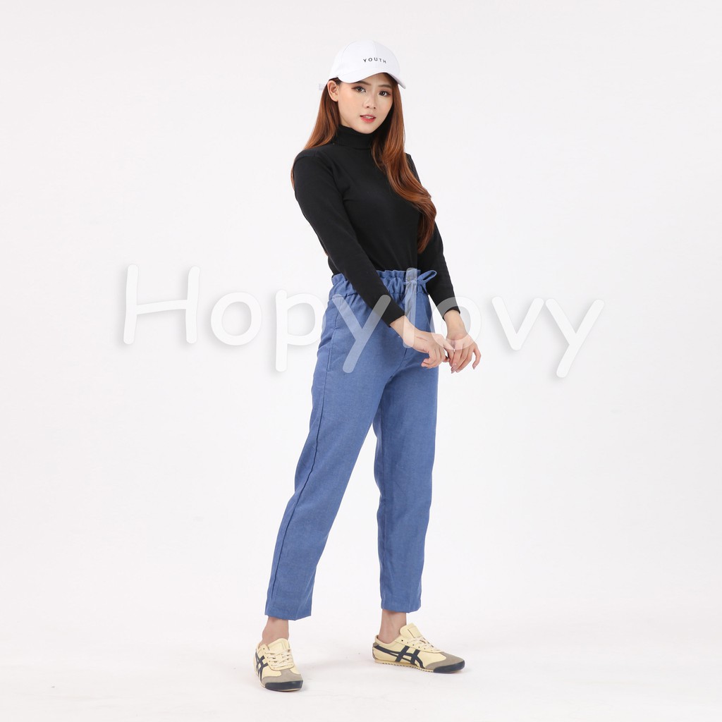 HOPYLOVY - Celana Panjang Wanita Katun Denim Full Pinggang Karet / Miya Pants