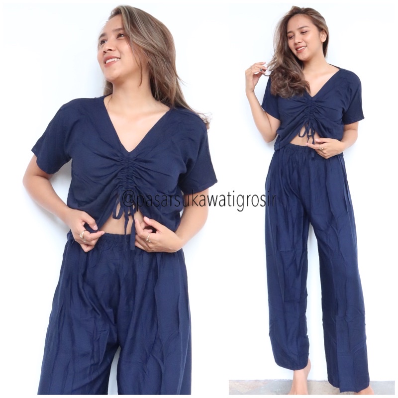 BABY DOLL SETELAN CELANA PANJANG SET CASUAL PIYAMA POLOS BASIC SET BALI MURAH GROSIR