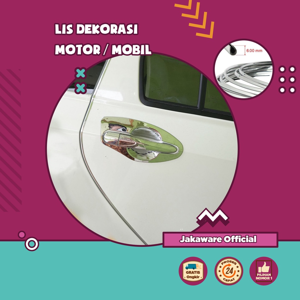 LIS DEKORASI INTERIOR MOBIL MOULDING CHROME TRIM STRIP 4M LIST VARIASI PELINDUNG PINTU MOBIL LECET B