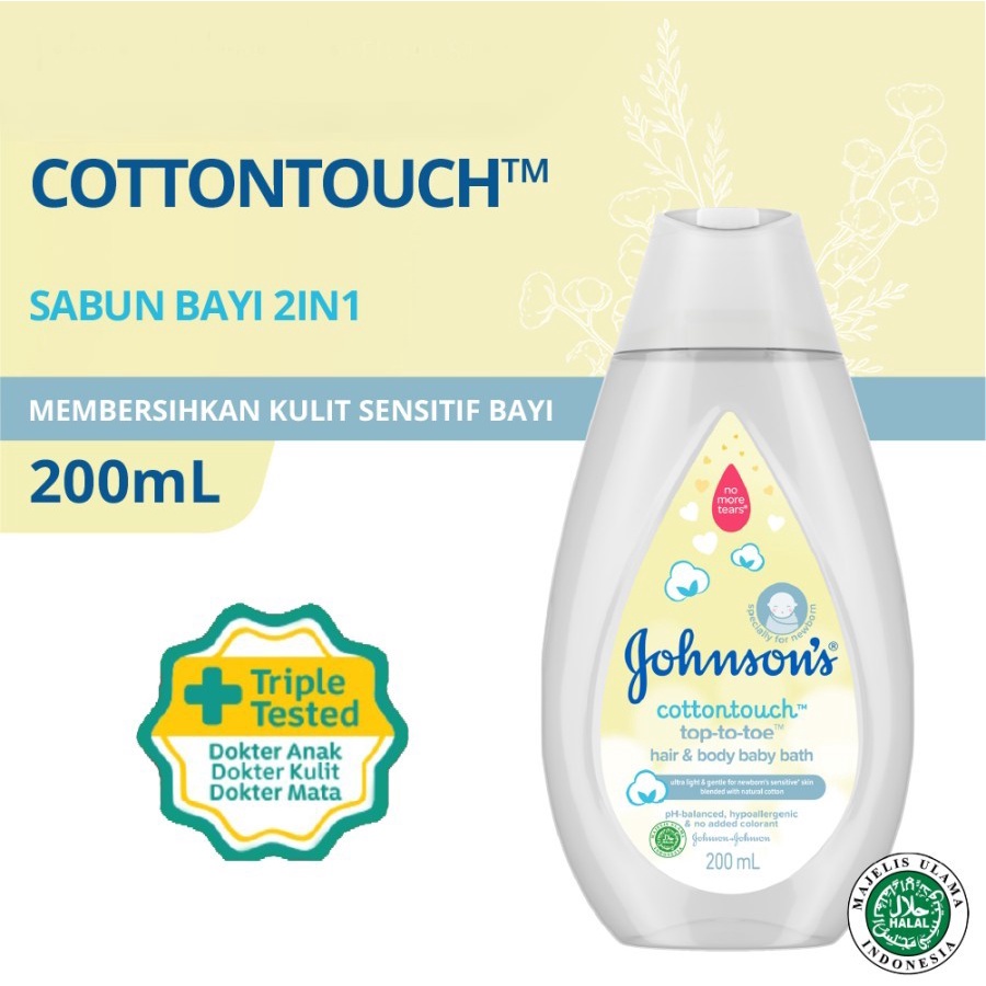 Johnson's Baby Cottontouch Top To Toe Hair &amp; Body Baby Bath 200 ml - Sabun Mandi