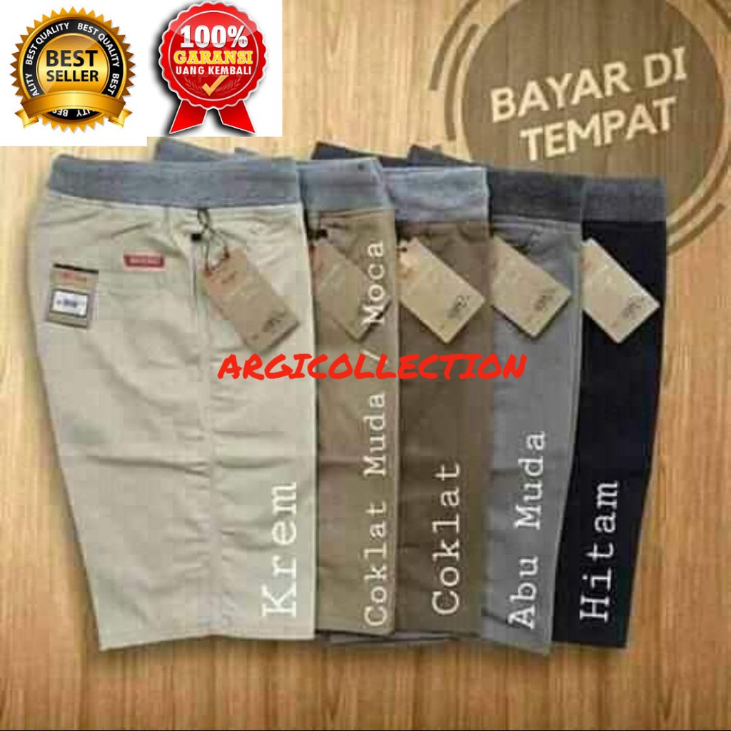 [BIG SIZE] CELANA CHINO PENDEK PRIA PINGGANG KARET / RIP KATUN TWILL PREMIUM SURFING SANTAI