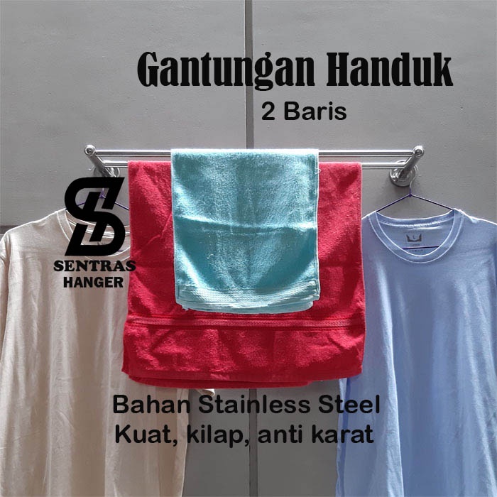 Gantungan Handuk Stainless Steel, Panjang 70 cm,1 Baris &amp; 2 Baris
