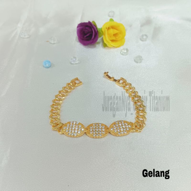 SET GELANG Titanium OVAL TRI DIAMOND SUPER perhiasan fashion Korea anti karat&amp;anti luntur