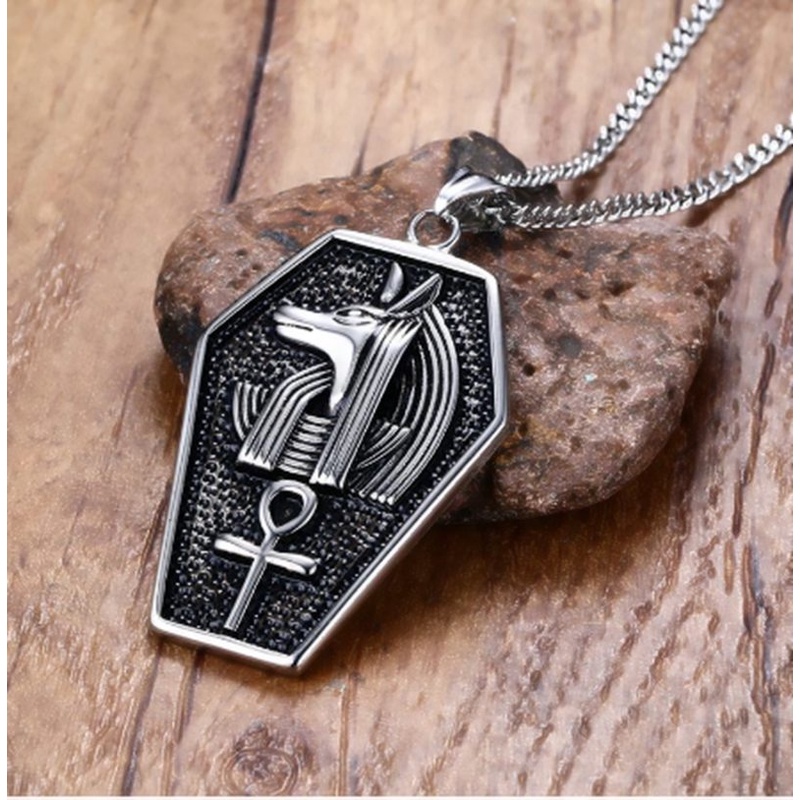 Mens Necklaces Mystical Egypt Coffin Amulet Anubis Ankh Pendant Necklace Vintage Men Jewelry