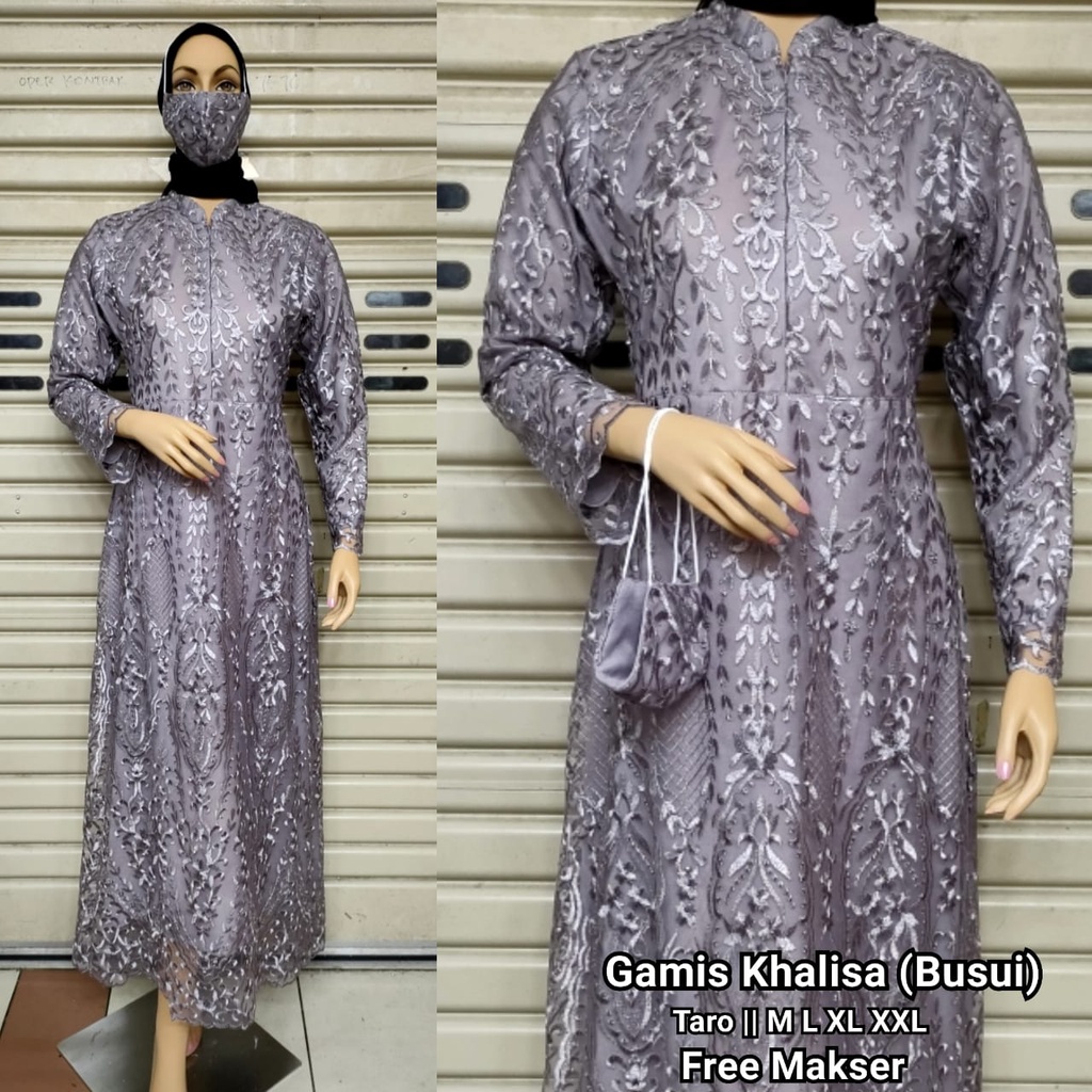 Gamis Dress Busui Kerah Sanghai Bahan Full Tulle Mutiara