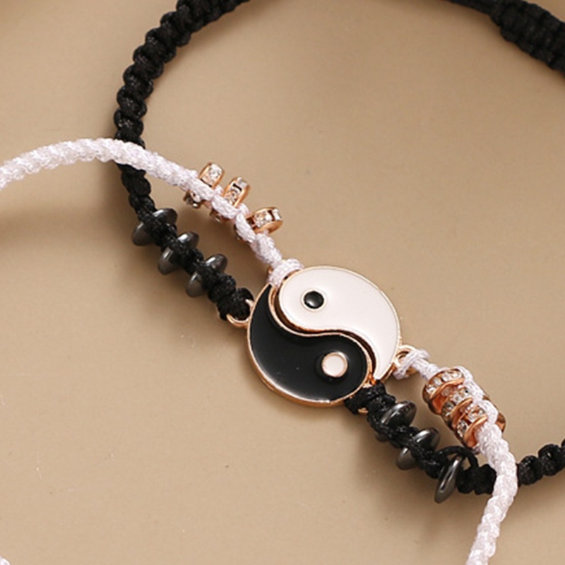 Siy Gelang Persahabatan Strap Kepang Bandul Desain Yin Yang Adjustable Untuk Priawanita