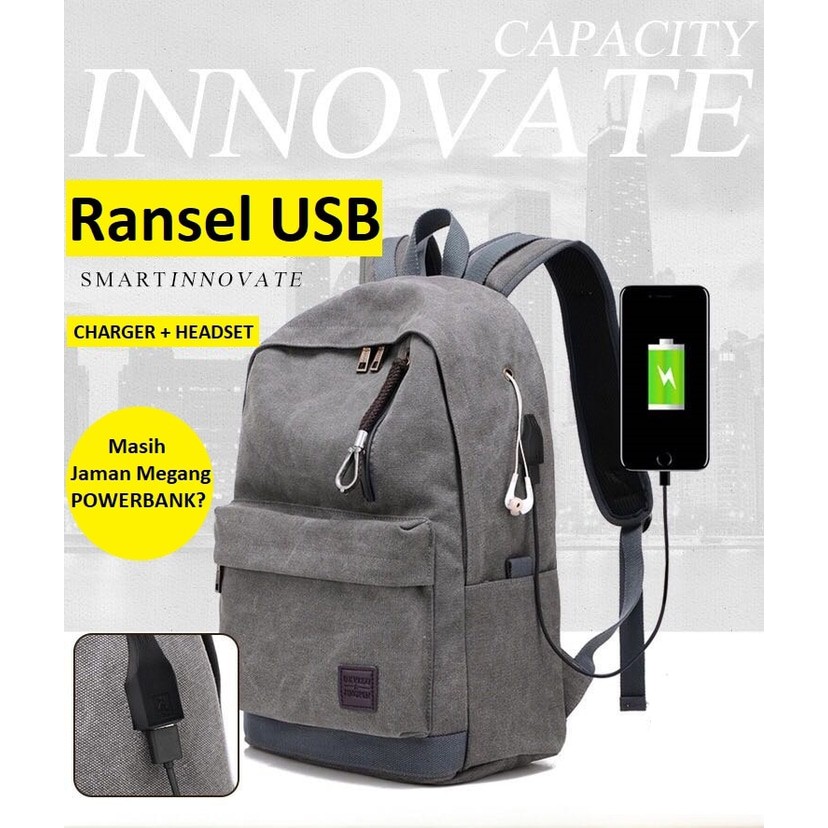 TAS LAPTOP RANSEL KANVAS PRIA WANITA TAS KAMPUS ANTI MALING SEKOLAH BACKPACK BODYPACK