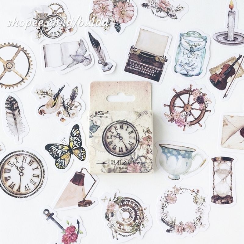 

Stiker Sticker Aesthetic K12 Vintage Time Butterfly Key candle hiasan dekorasi scrapbook diary kartu