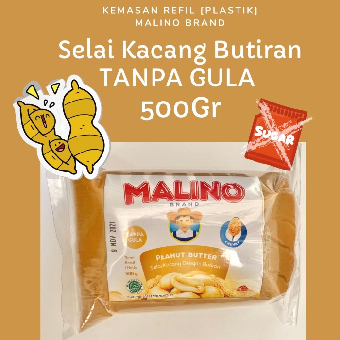 

Selai Kacang Butiran Peanut Butter Chunk TANPA GULA 500gr MALINO BRAND
