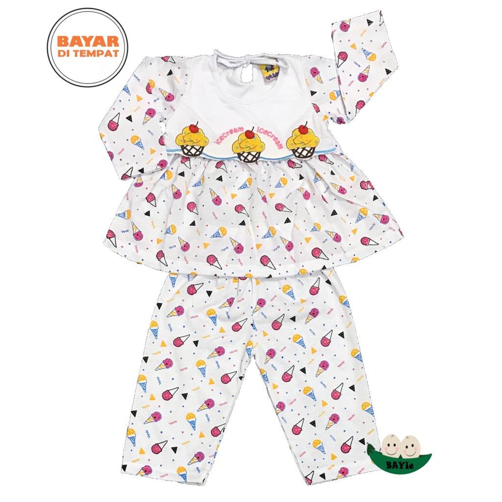 BAYIe - Setelan Baju Bayi/Anak Panjang Perempuan motif ICE CREAM COOL BABY usia 0 - 12 bulan