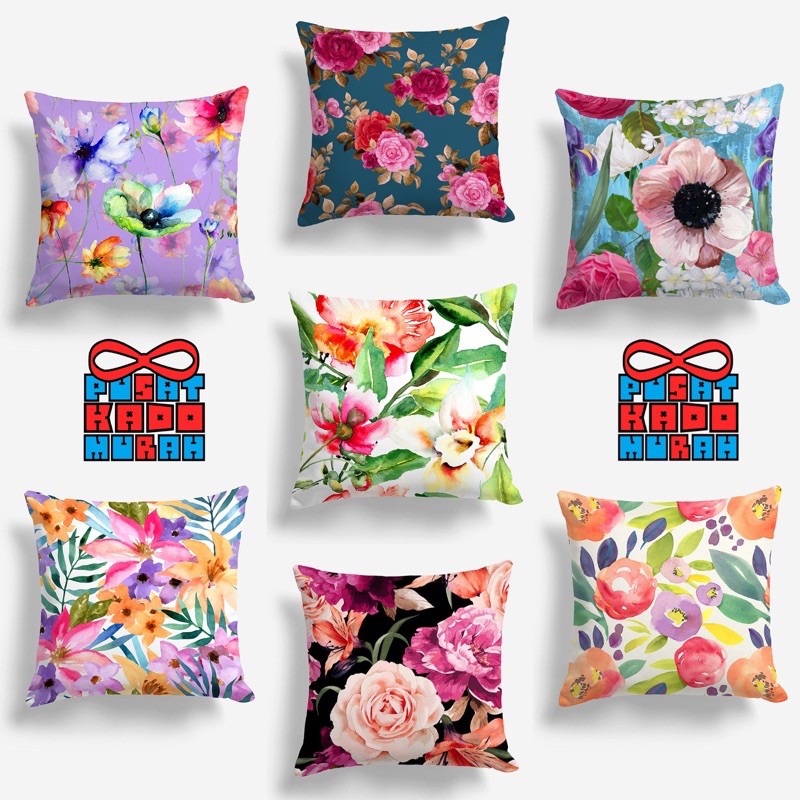 Bantal Sofa Print Motif Floral Flower Bunga Garden 40x40 cm - Pusat Kado Murah