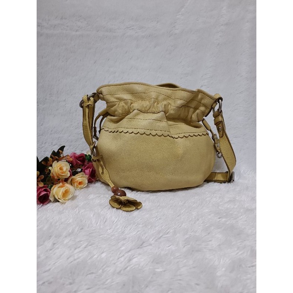 Fossil Drawstring Crossbody Yellow Leather | Tas Fossil Serut Original