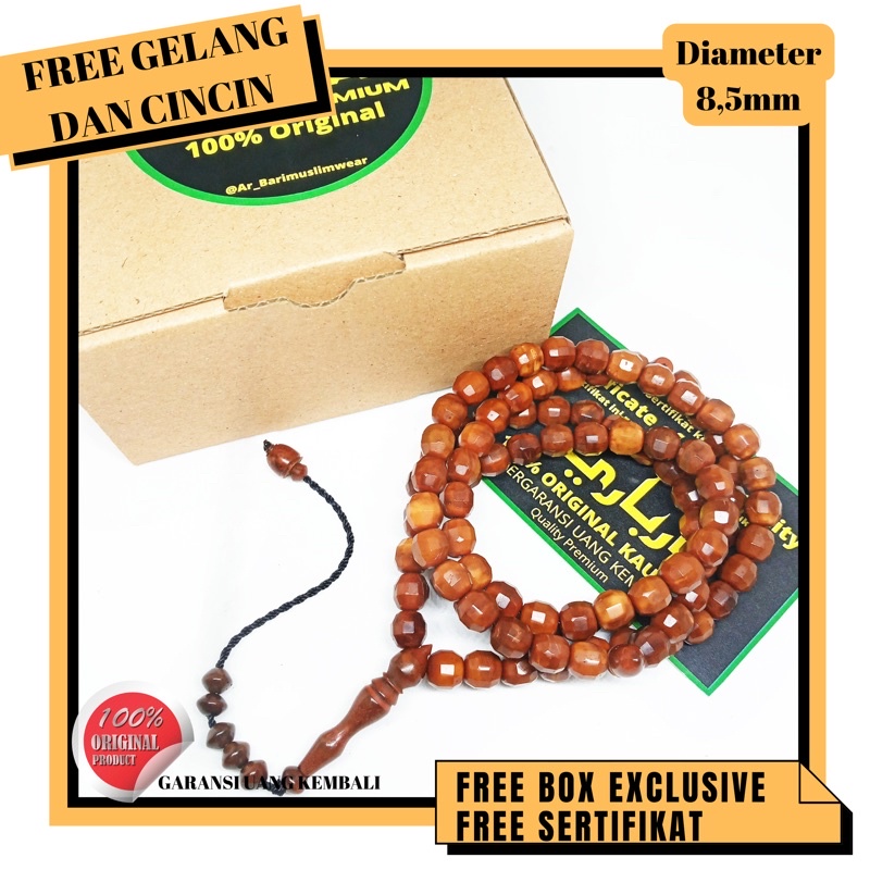 Tasbih Kaukah kokka Bulat kristal 8,5mm Asli Besertifikat