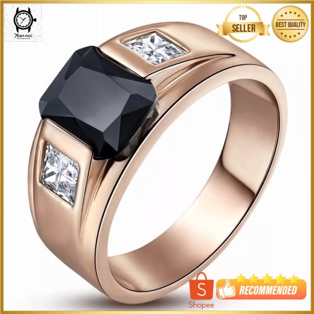 Cincin Casual Luxury Elegan Simple Minimalis Gold Filled Black Saphire Safir Hitam