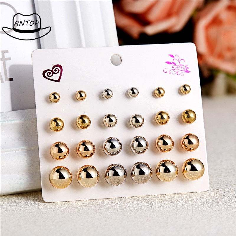 Antop!12pair / Set Anting Berlian Bulat Gaya Korea Dial Untuk Wanita