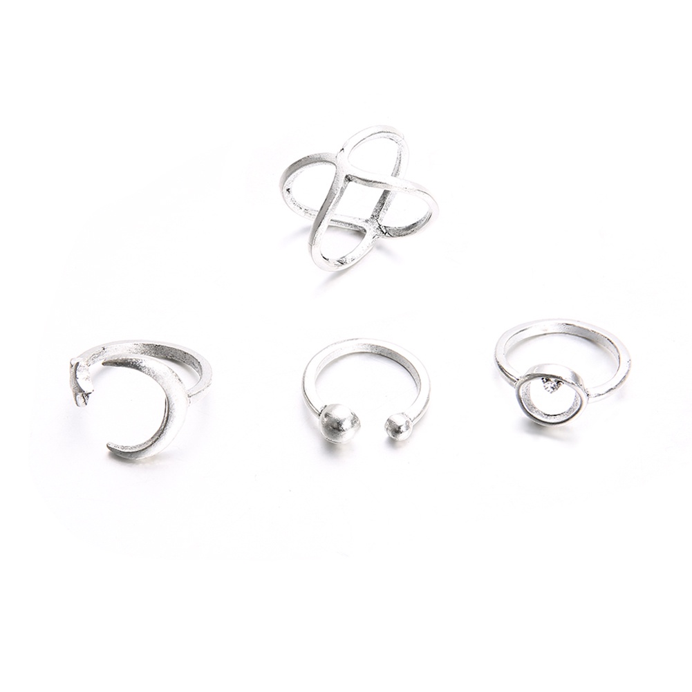 Hu Hu Hu Hu Hu Alat Bantu Pasang Kacamata♡ 4pcs / Set Cincin Buku Jari Aneka Bentuk Warna Silver Untuk Wanita