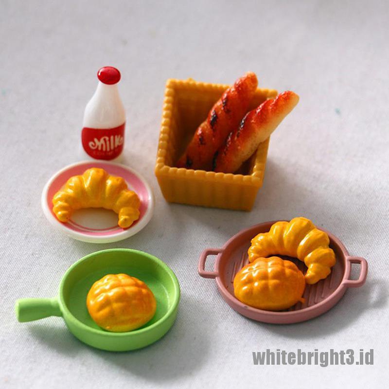 (white3) 6pcs Miniatur Roti Croissant Untuk Dekorasi Rumah Boneka