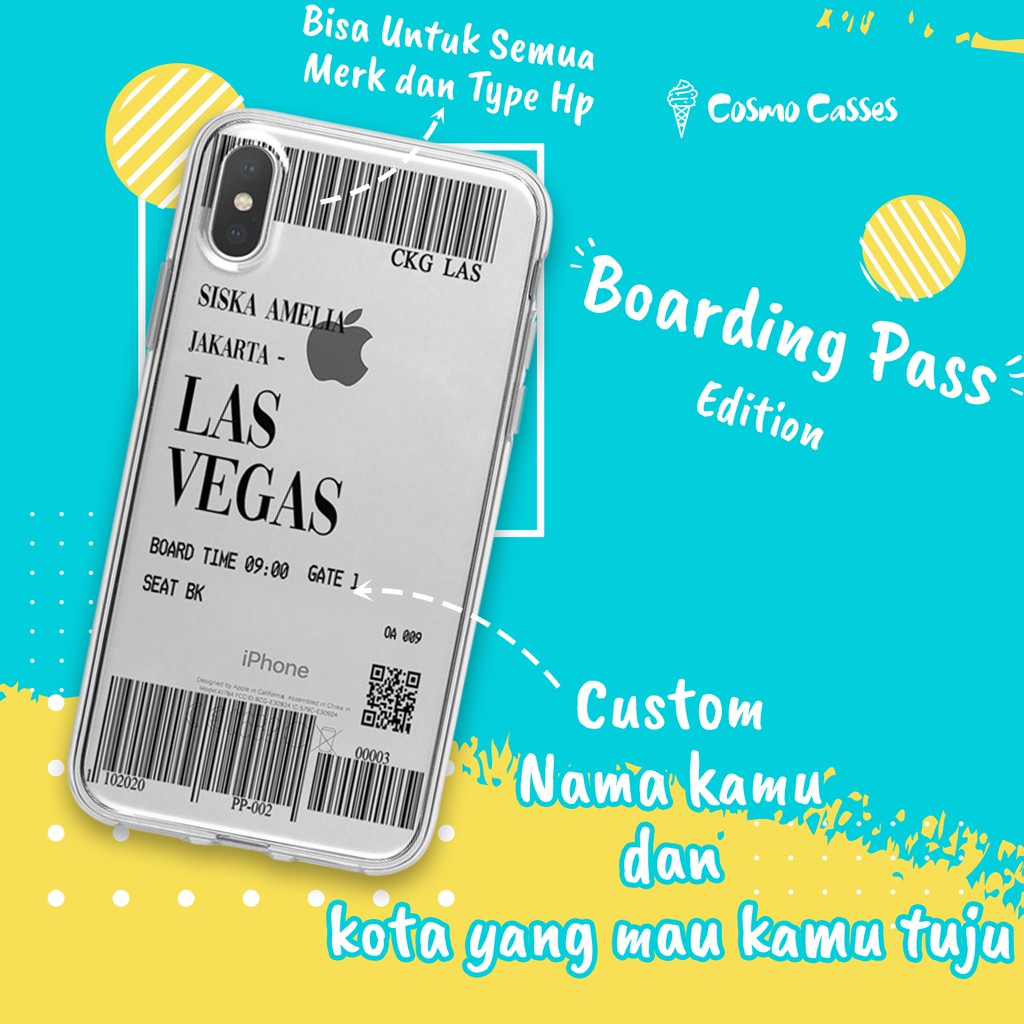 CASE CASING BOARDING PASS TIKET PESAWAT IPHONE ASUS XIAOMI OPPO VIVO KUALITAS PREMIUM 1HARI JADI