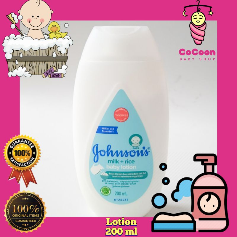 Pelembab Losion Bayi Johnsons Johnson Milk Rice Lotion 200 ml