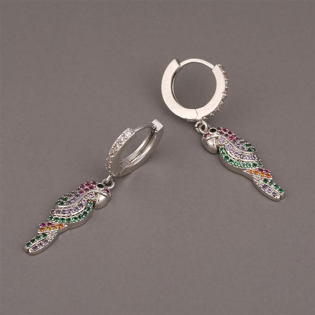 Anting-anting baru anting-anting tembaga mikro bertatahkan zircon warna parrot anting-anting sederha