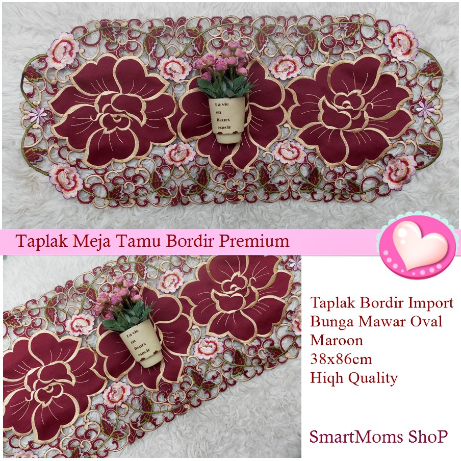  TAPLAK  MEJA  TAMU BORDIR  SHABBY CHIC PREMIUM ROSE AMELIA 