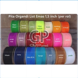 ( 3 Meter ) PITA KADO ORGANDI LIS EMAS 12MM - CHIFFON SILK ORGANZA GIFT RIBBON ORGANDY GOLD LIST 0.5 IN 1.2 CM 1/2 INCH