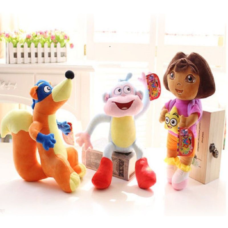 3pcs/lot 25cm love adventure of Dora monkey Boots Swiper plush Doll toy Dora monkey stuffed soft TV &amp; movies plush toy for kids