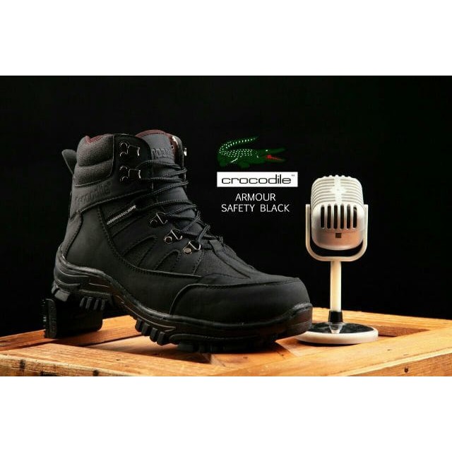 Sepatu Safety Proyek Ujung Besi - Septy Shoes Boot - Septi Kerja Lapangan Kulit Sintetis Tali - Sepatu Boots Crocodile ARMOR