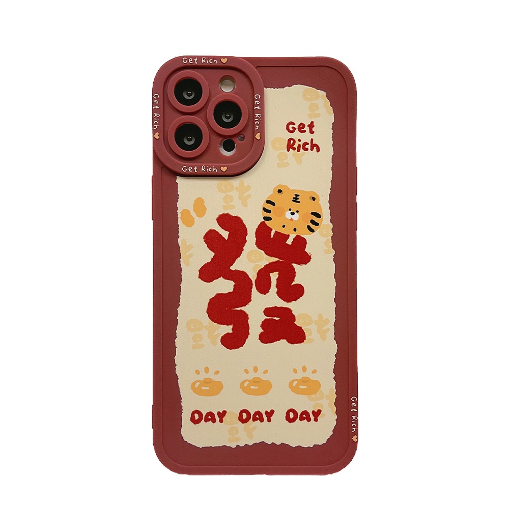 IPHONE 2022tahun Harimau Get Rich Wine Red Full Cover Matte Casing Handphone Untuk Iphone14 13 12 Mini 11 Pro Max X XS Xr8 7 Plus 2020 SE