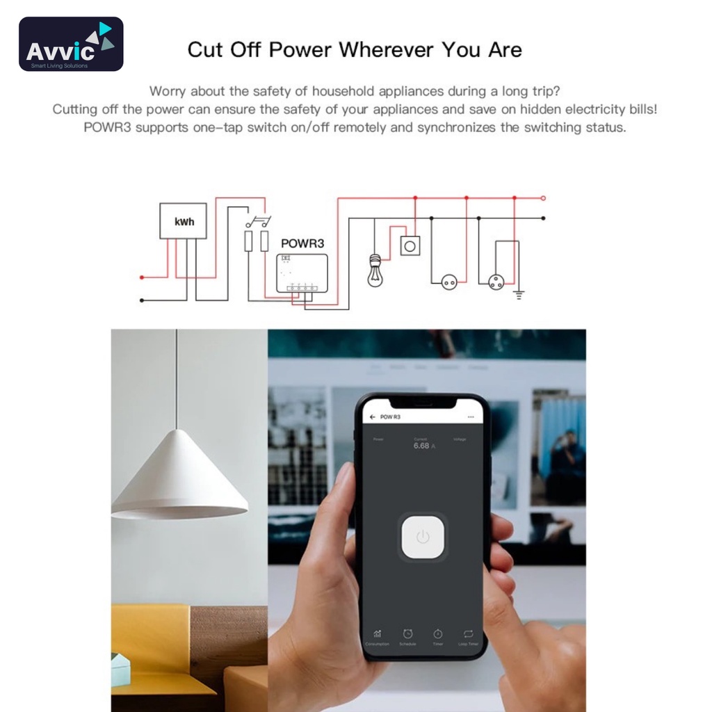 Sonoff POWR3 High Power Energy Monitoring Smart Switch Saklar Pintar 25A 5500W Max Load Energy Voltage Monitoring