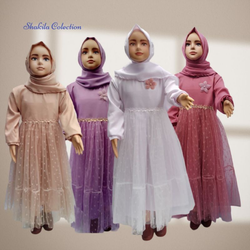 Gamis anak tulledot plus hijab