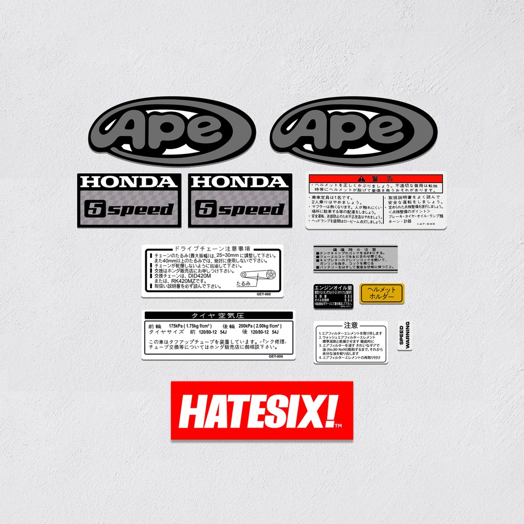 Sticker Decal Honda ape 50 Ape50 Hatesix