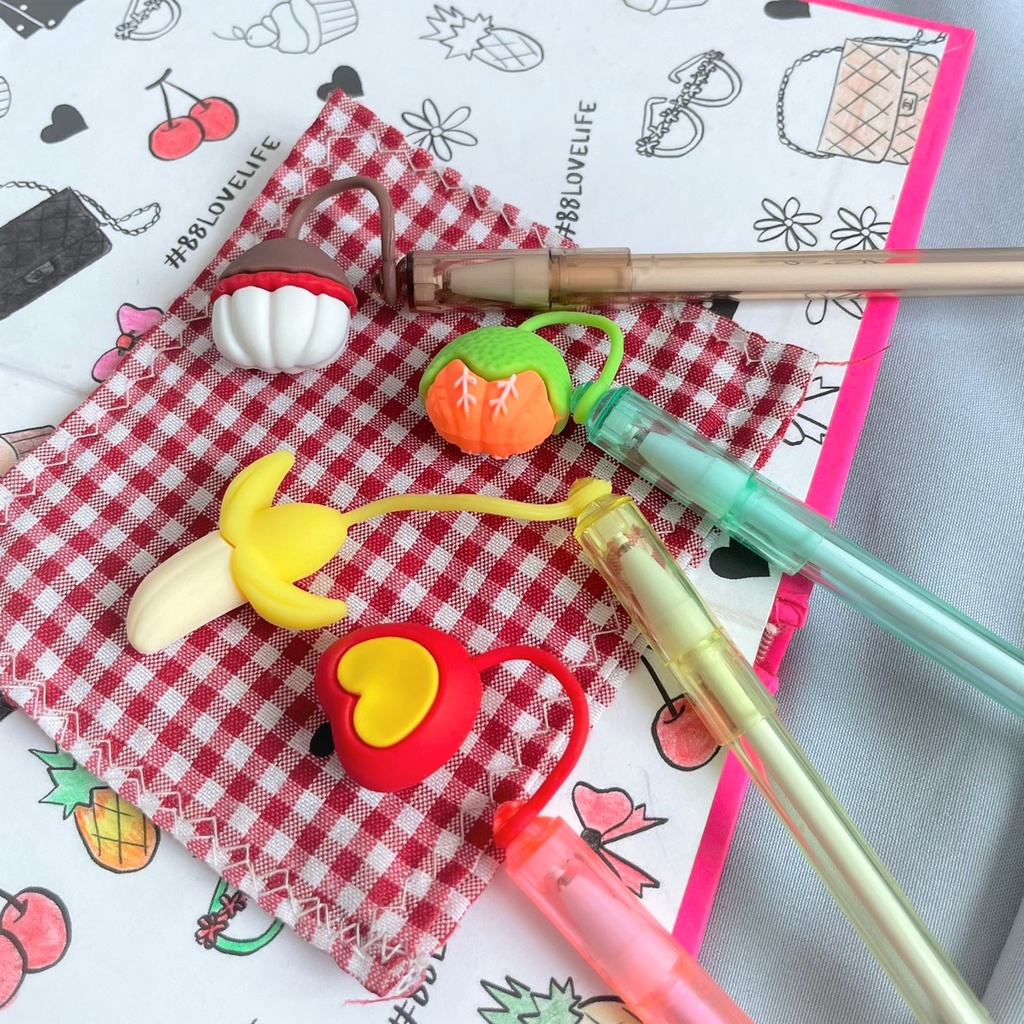 

12 PCS PULPEN KARET BUAH BOLPEN GEL BUAH UNIK LUCU MURAH ALAT TULIS SEKOLAH