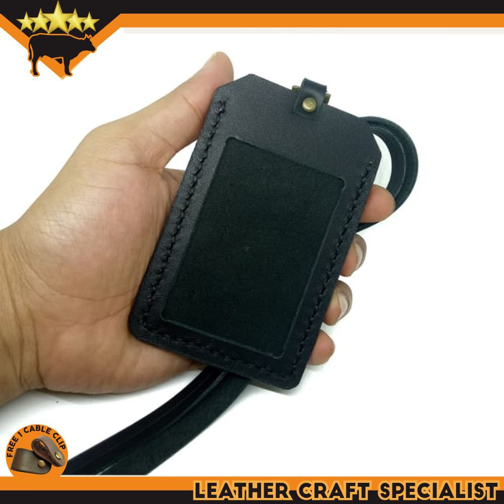 

NAME TAG KULIT ASLI HANDMADE, GENUINE LEATHER ID CARD CASE PROMO FREE CABLE CLIP