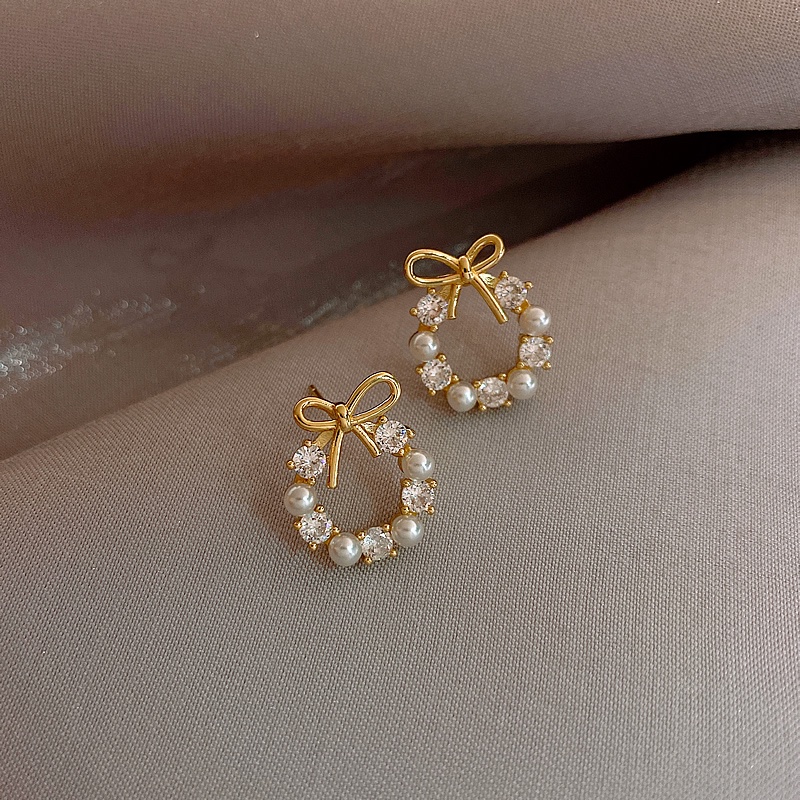 Anting Tusuk Bentuk Pita Lucu Bahan Silver 925 Gaya Korea